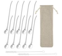 10 Piezas Pajitas Acero inoxidable con 2 Cepillos limpieza y 1 Bolsa Embalaje, Pajitas Reutilizables, Juego Cucharas,Pajitas Acero Inoxidable,Kit Cócteles, Batidos y Bebidas