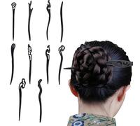 10 Piezas Palo de Pelo, Palillos de Pelo Retro, Palillos de Madera para el Cabello, Aplicar para Mujeres y Niñas, Estilo Clásico Japonés Chino(Negro)