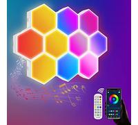 10 piezas Panel LED de pared Hexágono Gaming Lámpara de pared Sync con música Smart RGB Gaming Ambiance Light con aplicación, 16 millones de colores Hexágono creativo apliques de pared para decoración