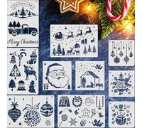 10 Piezas Plantillas Navidad, 3 Tamaños Grande Pequeñas Stencil Plantillas Navideñas Ventanas Pintar Dibujos Feliz, Plantilla Pintura Manualidades Árbol de Navidad Papá Noel Muñeco de nieve