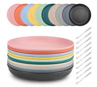 10 Piezas Platos Plastico Duro Reutilizables, Vajillas Platos Melamina con Tenedores de Fruta, Platos Picnic Hondo Platos de Camping para Jardines Exteriores Hogar, Apto para Microondas y Lavavajillas