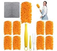 10 Piezas Plumero Atrapapolvo de Microfibra Lavables Compatibles con Swiffer Duster, con 1 Mango y 1 Paño de Limpieza, Captura 360° para Muebles, Ventanas y Rincones