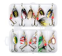 10 Piezas Señuelos de Pesca de Metal Duro, Cebo Artificial Duro con Caja de Plástico, Cucharas de Trucha Señuelos con Ganchos Agudos, Accesorios de Pesca giratorios para Pesca de Charca y Perca