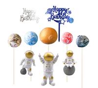 10 Piezas Tarta Astronauta Decoración de Pastel Happy Birthday Cake Topper Decoración para Tartas Espaciales para Decoracion Tarta Fiesta TemáTica Espacial, Decoración Hogareña