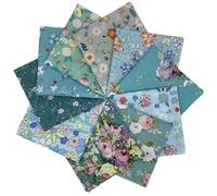 10 piezas Tela de Algodón 25x25 cm Telas Patchwork de Algodón Patrón de Flores Telas Decorativas Costura Retales Tela Cuadrados Precortados (Verde B)