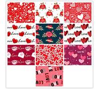 10 Piezas Telas de Algodón de San Valentín Tela Estampada de Corazón Paquetes de Patchwork Acolchado Cuadrado con Patrón de Corazón Patchwork de Bricolaje Tela de Coser de Algodón Romántico