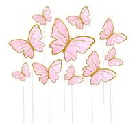 10 Piezas Topper de Tarta Mariposa Adornos para cupcakes Adornos para Tartas de Mariposa Decoración para Tartas de Mariposa para Niñas, Mujeres, Fiestas de Cumpleaños, Bodas, Baby Shower (Rosa)