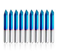 10 piezas triangular CNC fresado V-bit, 60 grados 0.1 mm brocas de grabado, 1/8 pulgada vástago nano recubrimiento azul puntas piramidales afiladas para madera acrílica MDF aluminio dibujo dibujo