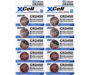 10 Pilas de botón de Litio CR2450 3V / 620mAh (2x5) de Alto Rendimiento, para Uso Profesional