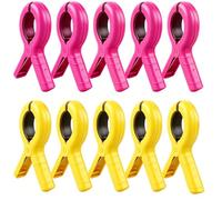 10 Pinzas Clips Grandes para Toalla de Playa, Pinzas de Plástico Resistentes y Estables para Sillas de Playa y Cruceros, Colores Brillantes (Rosa Intenso + Amarillo)