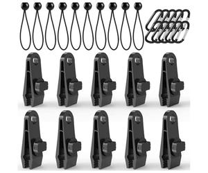 10 Pinzas para Toldos y Lonas 10 Cuerdas Elásticas con Bola 10 Abrazaderas de Mosquetón Clips De Lona Adecuados para Acampar, Navegar, Aventuras o Picnic, etc