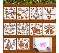10 plantillas de Navidad, plantillas de dibujo de Navidad, juego de plantillas de Navidad, plantillas para colorear de plástico, para álbumes de fotos, tarjetas de regalo
