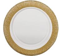 10 Platos de lentejuelas de oro de cartón - 23 cm