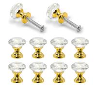 10 pomos de cristal para cajones, pomos para armarios, pomos de puerta giratorios, elegantes pomos de armario de 20 mm, botones brillantes para cómoda, pomos de cajones con base dorada, botones de