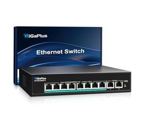 10-Port 10Gb Unmanaged PoE Ethernet Switch with 8*2.5G Base-T PoE Ports, 2*10G RJ45 Ports. 80Gbps Switching Capacity, GiGaPlus 10Gbps Network Switch for 2.5G/10Gbps NAS/PC, WiFi6 Router, Wireless Ap