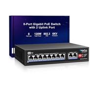 10 Port Gigabit PoE Switch with 8 Port PoE+ 1000Mbps, 2x1000Mbps Uplink, GiGaPlus 10 Port IEEE802.3af/at PoE @72W, Support VLAN, AI watchdog, Metal Housing, Desktop or Wall-Mount, Plug & Play