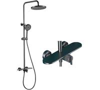 10 Pulgadas de Grifo de Ducha con bañera de Ducha de Ducha montada en la Pared Combo de Ducha Combinado de una Sola manija de Mango y Kit de Adornos con rociador de Mano y Cabezal de Ducha de Lluvia