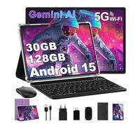 10 Pulgadas Tablet 30GB+128GB, 8000mAh, Android 15, IPS Pantalla FHD, Procesador Octa-Core, Certificación GMS/ Widevine L1/ Control parental, Tableta PC con Cuerpo de Metal, Teclado y Mouse -Violeta