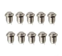 10 pulsadores de metal de 12 mm, cortocircuito, 2 pines, color plateado, resistente al agua, para control industrial, níquel y latón, diseño de cabeza alta, para exteriores
