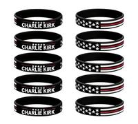 10 pulseras de Charlie Kirk, pulsera de silicona conmemorativa de la libertad patriota auténtica para hombres y mujeres, Universal, Silicona, 0
