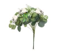 10 Ramas de Eucalipto, 3 Rosas Blancas, Arreglo Floral Simulado, Decoración Artificial, Material para Arreglos Florales, Adecuado para Bodas y Decoraciones de Jardín
