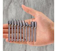 10 rebabas de carburo de vástago de 1/4 pulgadas para amoladora giratoria, corte de 6 mm para diámetro de borde, color plateado con caja de almacenamiento