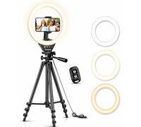 10'' Ring Light with 50'' Extendable Tripod Stand, Sensyne LED Circle Lights with Phone Holder for Live Stream/Makeup/Yout.