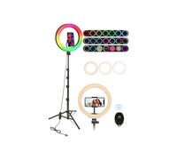 10" Ring Light with Tripod, 3 White Lights, 26 RGB Colors, 8 Brightness Levels, Total Height 180cm