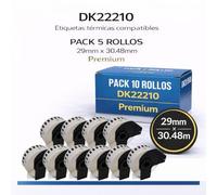 10 Rollos DK-22210 Etiquetas Adhesivas con Soporte, 29mm x 30.48m, Cinta Continua de Papel Térmico para Brother QL Impresoras de Etiquetas DK22210 (10)