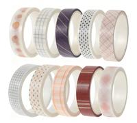 10 Rollos Set de Cintas de Washi Decorativas para Diario y Álbum | Material Washi, Estilo Sencillo Gráficos Básicos y Geométricos, Adhesivo para Bricolaje sin Residuos