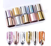 10 Rolls Nail Foil Transfer Sticker, Mwoot Holográfico Nail Stickers Tips Wraps Sticker Glitters Kit de decoración para manicura Acrílico DIY Decoración (2.6cm100cm)