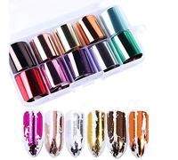 10 Rolls Nail Foil Transfer Sticker, Mwoot Holográfico Nail Stickers Tips Wraps Sticker Glitters Kit de decoración para manicura Acrílico DIY Decoración (2.6cm100cm)