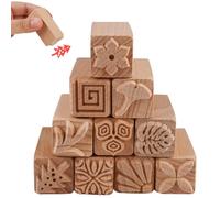 10 sellos de madera, 5,5 x 2,2 cm, sello de madera para niños, cuadrado de arcilla, sello tallado a mano, con 10 patrones diferentes, para manualidades, arcilla, cerámica, masa, galletas, álbumes de