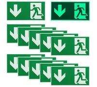 10 señales de salida de emergencia: 300 x 150 mm, señal de salida de emergencia, extralarga, señal de salida de emergencia, flecha hacia abajo, reflectante, señal de salida de escape (hacia abajo)