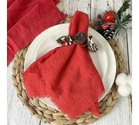 10 servilletas de Tela Gasa algodón 32x32 cm, paños Cocina Reutilizables for decoración mesas en Bodas, Fiestas y Navidad(Christmas Red)