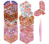 10 Sets Pegatinas 3D Escenas con Pinzas, DIY Scene Stickers, 3D DIY House Stickers Scene, 15 x10cm Libro Pegatinas 3D de Casa en Miniatura, para Adultos y Niños, Alivio Creativo del Estrés