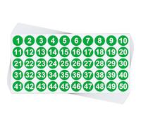 10 Sheets 1 to 50 Color Consecutive Number Stickers Small Round Waterproof Labels Removable for Storage Toolbox Locker Inventory Classification (Green 1 to 50,2.5cm/1in)
