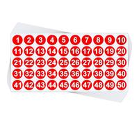 10 Sheets 1 to 50 Color Consecutive Number Stickers Small Round Waterproof Labels Removable for Storage Toolbox Locker Inventory Classification (Red 1 to 50,2.5cm/1in)