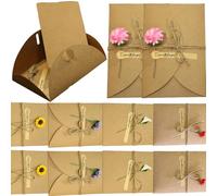 10 sobres de regalo de papel kraft retro con flores secas hechas a mano, sobres largos de invitación con cierre de corazón y tarjeta de felicitación, hebilla, sobre, cordel de yute, hecho a mano