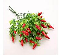 10 Tallos Artificiales de Pimiento Rojo con Hojas Verdes, Ramo de Pimiento Artificial, Ramo de Chile Falso, Frutas de Simulación, Manojo de Pimiento para Decoración de Mesa de Vacaciones en el(#1)
