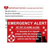 10 tarjetas de alerta de emergencia para mascotas de 2 x 3.5 pulgadas, con texto en inglés «My Dog or Cat is at Home Alone»