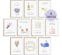 10 tarjetas de cumpleaños | tarjetas de felicitación de cumpleaños | set de 10 tarjetas plegables Feliz Cumpleaños incluyendo sobre natural | tarjetas de felicitación acuarela (cumpleaños)