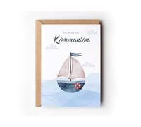 10 tarjetas de invitación para comunión con sobres, invitaciones marítimas de primera comunión, velero, modernas tarjetas de invitación para rellenar la Santa Comunión Niños Niñas (invitación comunión