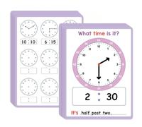 10 tarjetas de práctica de lectura de reloj colorido de doble cara borrables para indicar la hora, tarjetas de ejercicio para niños, preescolares, escuela en casa, reloj de enseñanza