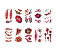 10 tatuajes temporales adultos, Cicatrices de Halloween tatuajes temporales, Tatuajes temporales para un look festivo, Pegatinas de Mardi Gras.