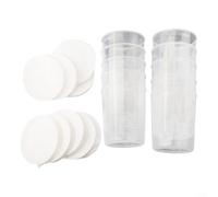 10 tazas medidoras de 100 ml con tapas blancas, recipientes de plástico transparente para dosificación de medicamentos y control de líquidos de muestra