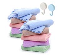 10 toallas de bebé y 2 ganchos, coloridas toallas de coral para bebé, toallas de cara suaves para bebés, toallitas para escupir, superabsorbentes, para lavar la cara del bebé y bañarse (25 x 25 cm)