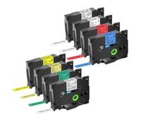 10 Uds 6/9/12/18/24mm TZ 231 241 251 211 Tz 631 651 cinta laminada negra sobre blanca Compatible con fabricante de etiquetas Brother PTouch(8PK Multicolor,9mm)