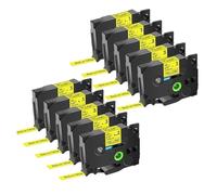 10 Uds 6/9/12/18/24mm TZ 231 241 251 211 Tz 631 651 cinta laminada negra sobre blanca Compatible con fabricante de etiquetas Brother PTouch(10PK Black on Yellow,24mm)
