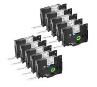 10 Uds 6/9/12/18/24mm TZ 231 241 251 211 Tz 631 651 cinta laminada negra sobre blanca Compatible con fabricante de etiquetas Brother PTouch(10PK Black on Silver,6mm)